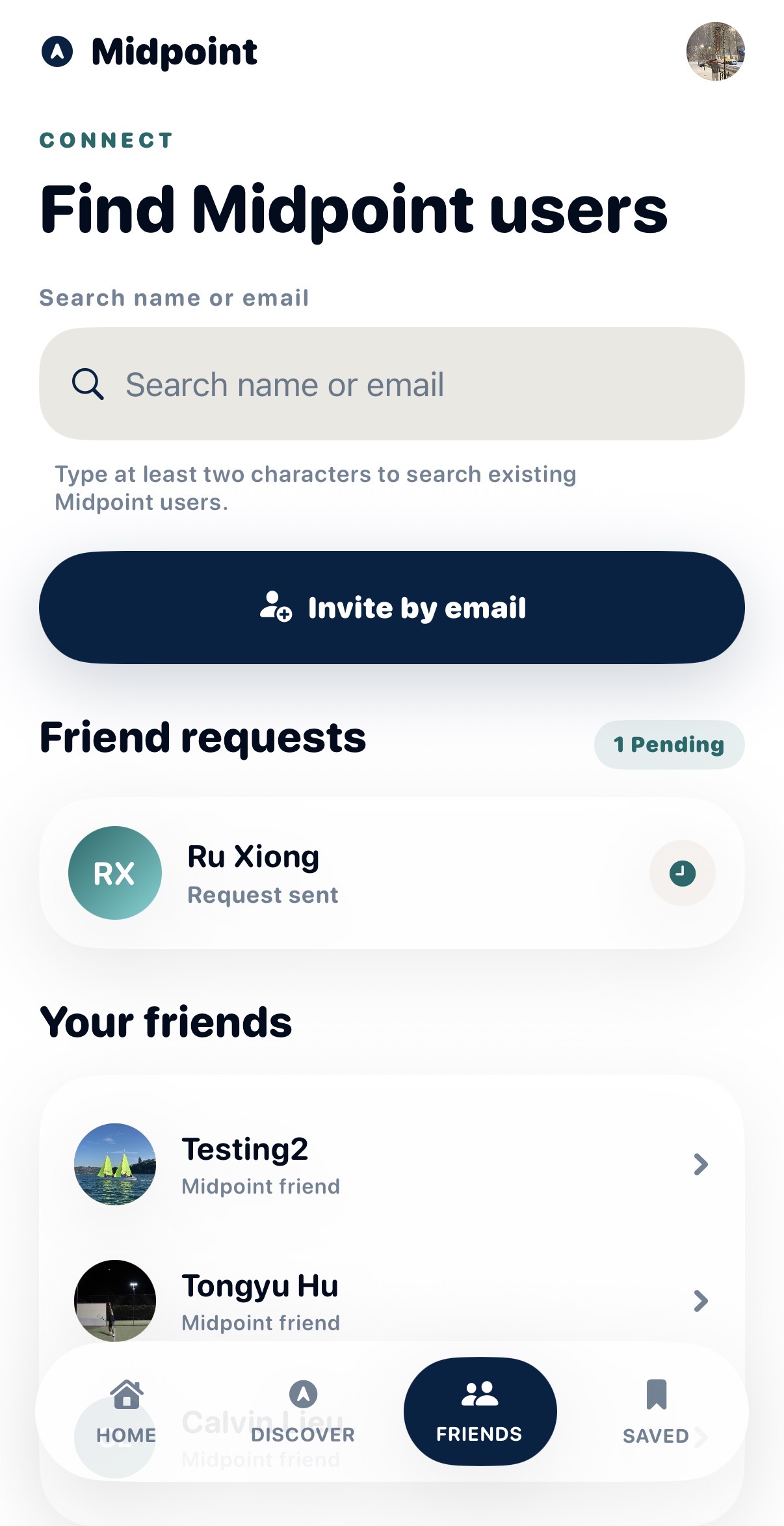 Midpoint friends screen